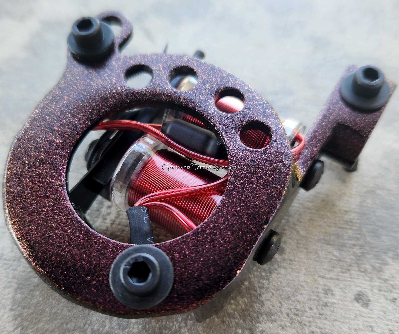 Red Galaxy Dial Shader Tattoo Machine Candy Red Clear 8 wrap Coils Forward USA