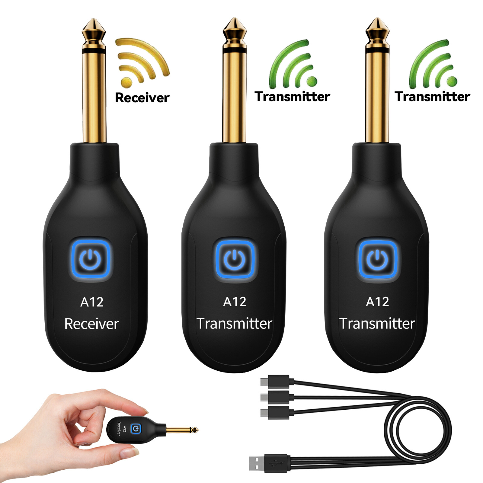Wireless Guitar System Dual Transmitter & Receiver Built In Rechargeable Battery