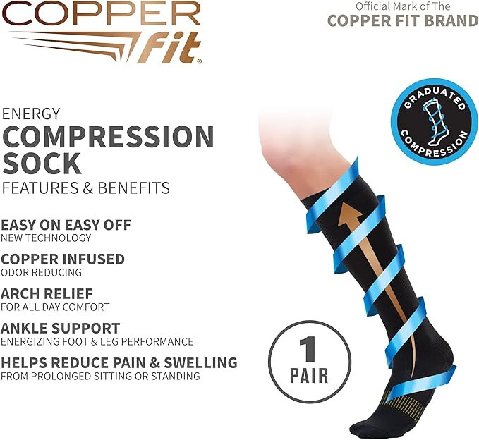 Copper Fit Unisex Easy On/Off Energy Compression Socks