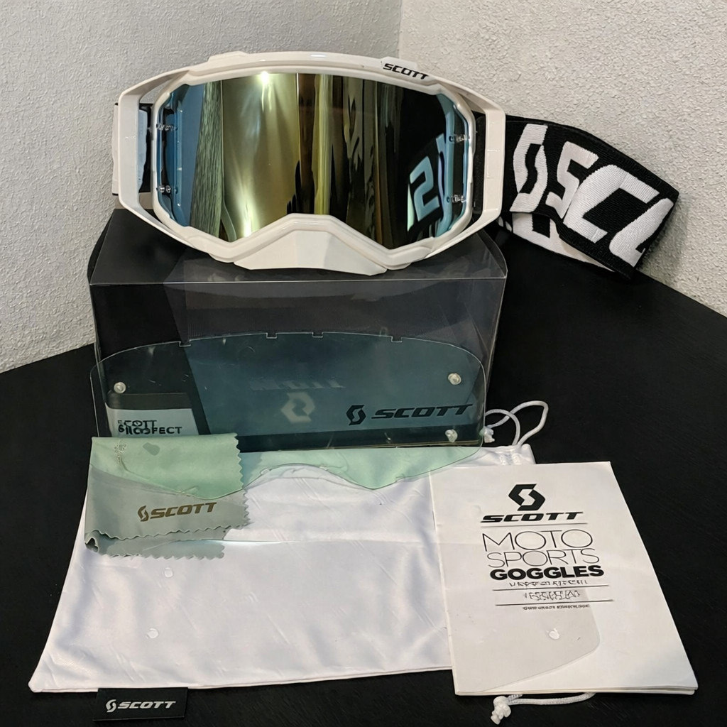 New SCOTT Moto Goggles White Frame Gold Lens Anti Fog UV Protection MX ATV