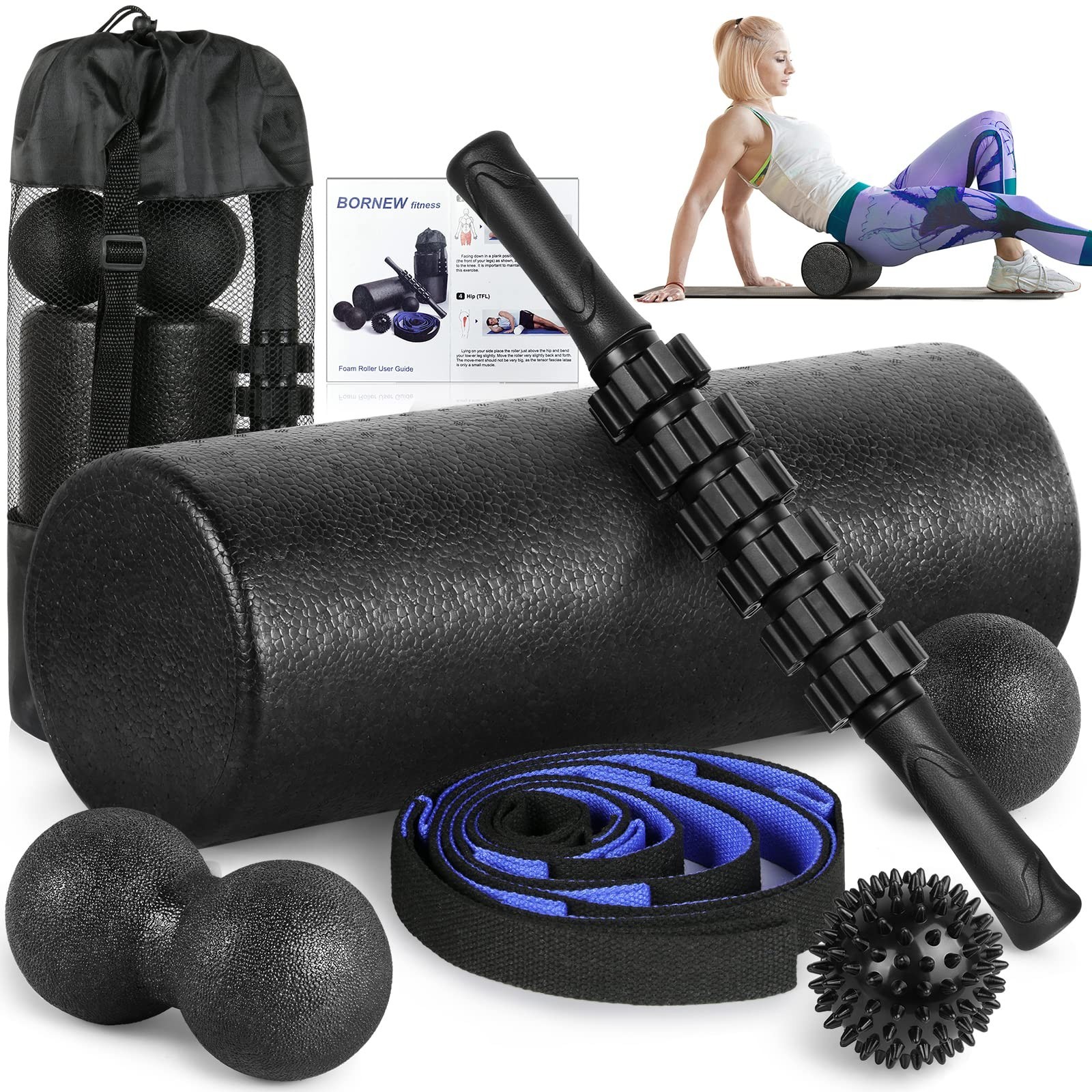 Foam Roller Set - High Density Back Roller, Muscle Roller Stick,2 Foot Fascii...