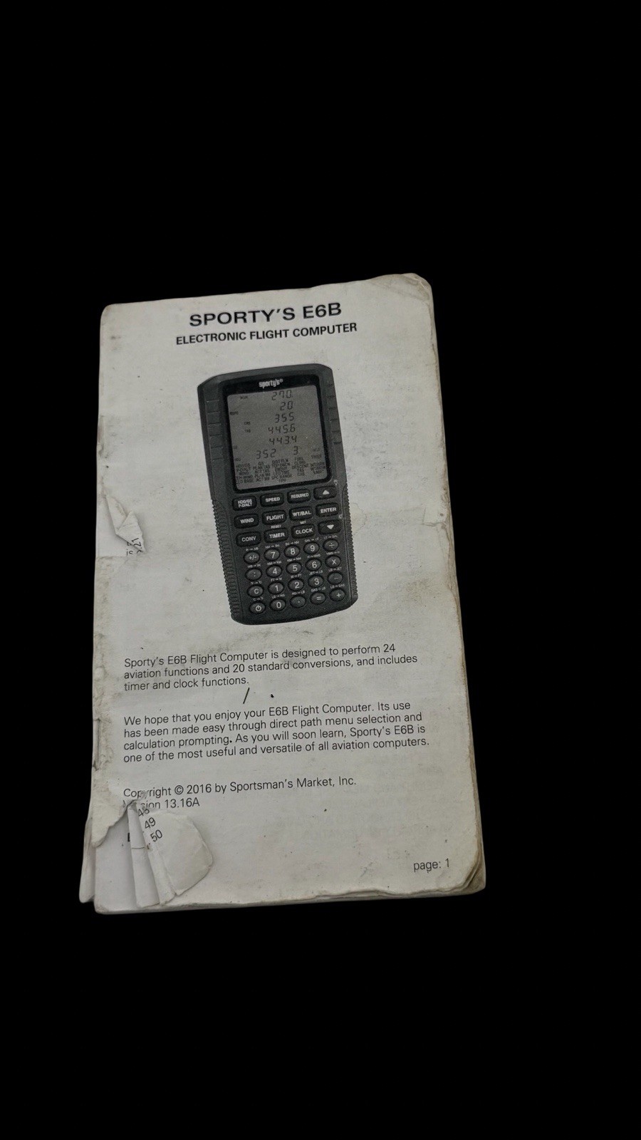 Sporty’s E6B Electronic Flight Computer Manual Pilot Aviation Guide 2016 Damaged