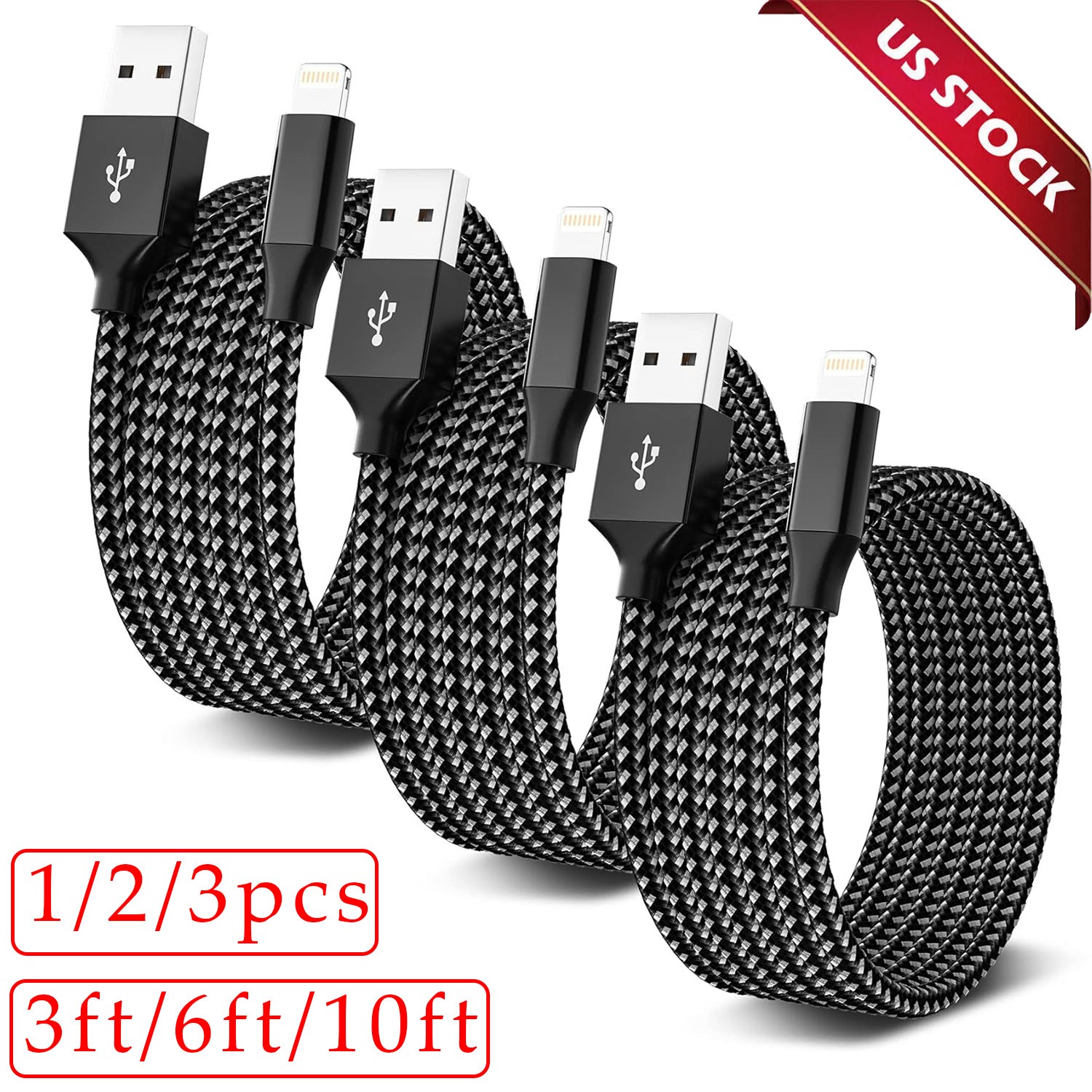 3 Pack Charging Cable Heavy Duty For iPhone 14 13 12  Plus Charger Charging Cord