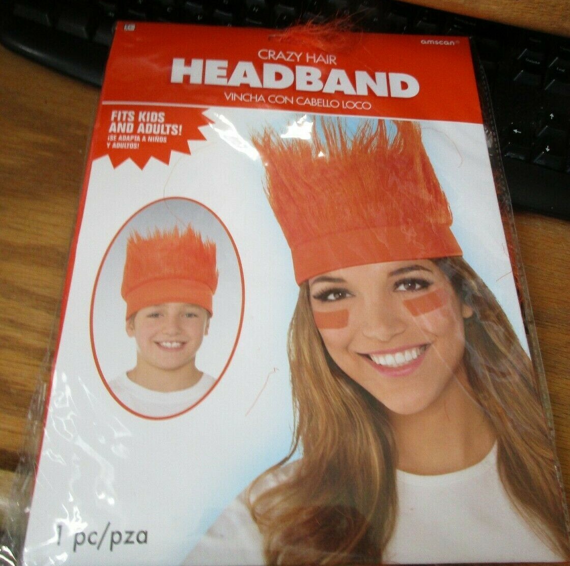 AMSCAN CRAZY HAIR Headband ORANGE Halloween Sports Tailgate Party Cosplay NIP
