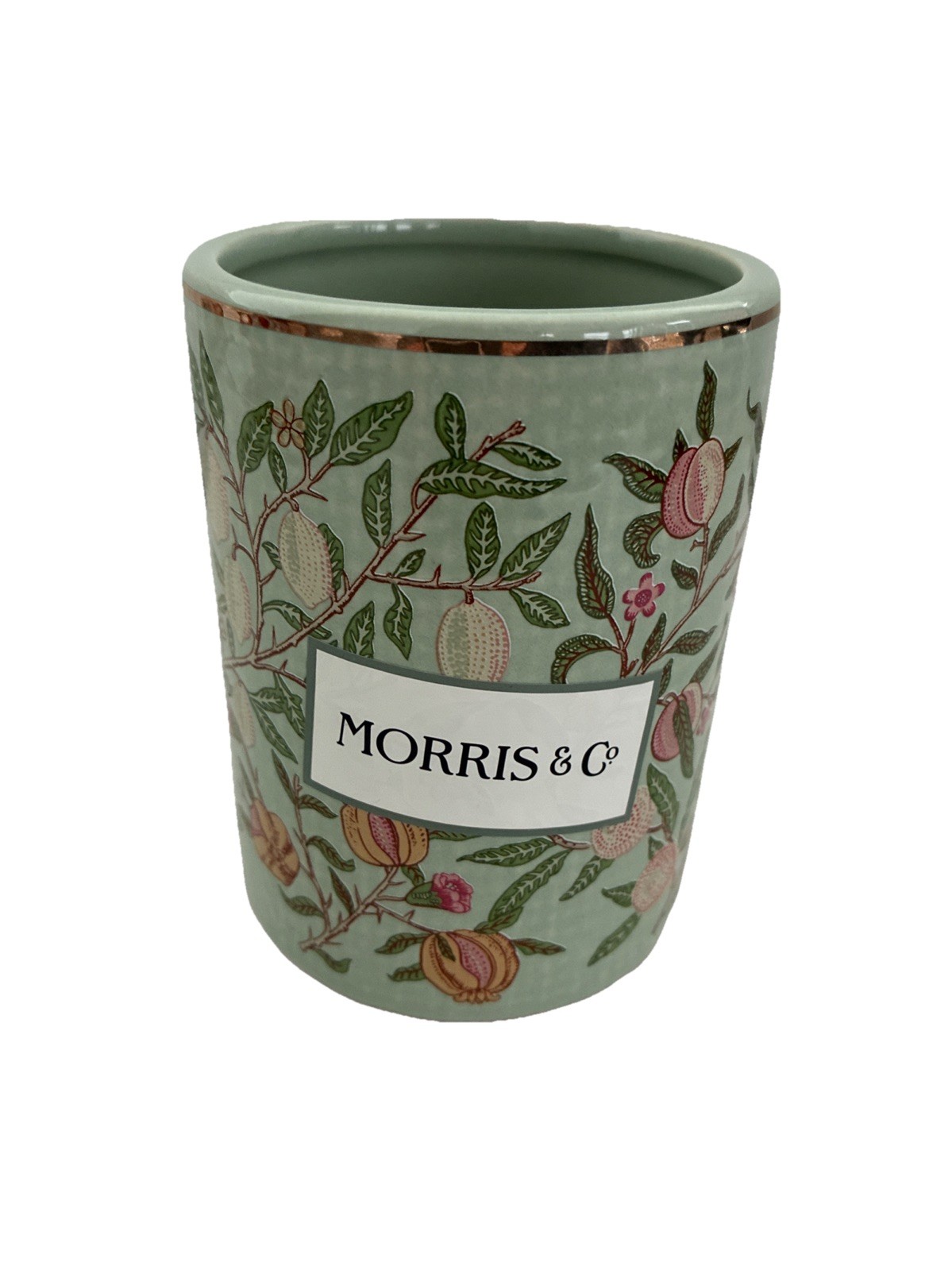 New Morris & Co Sage Green Gold Pomegranate Vanity Set Ceramic Tumbler