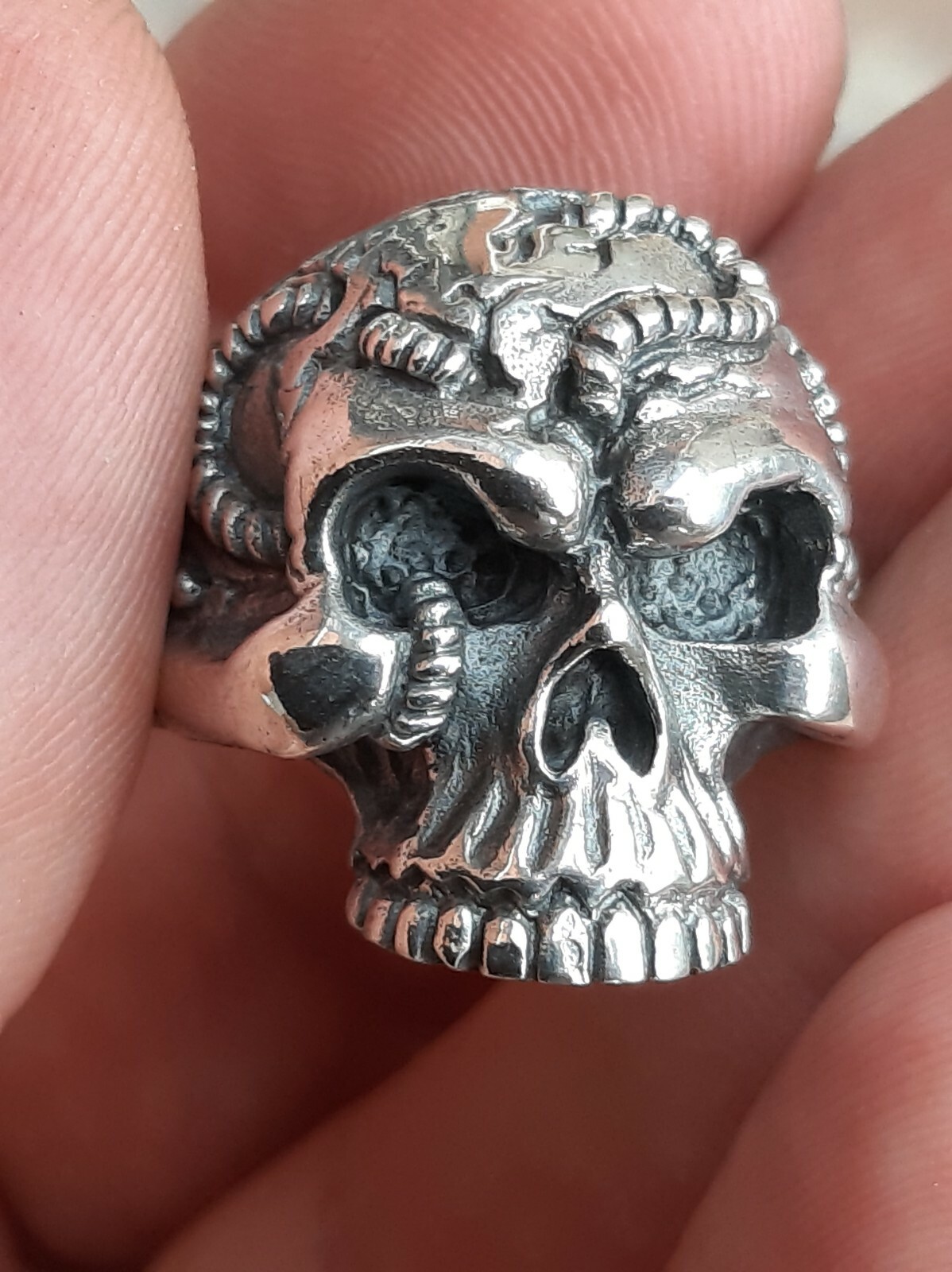 925 MENS SILVER RING SEAL HARLEY MOTORCYCLE SKULL