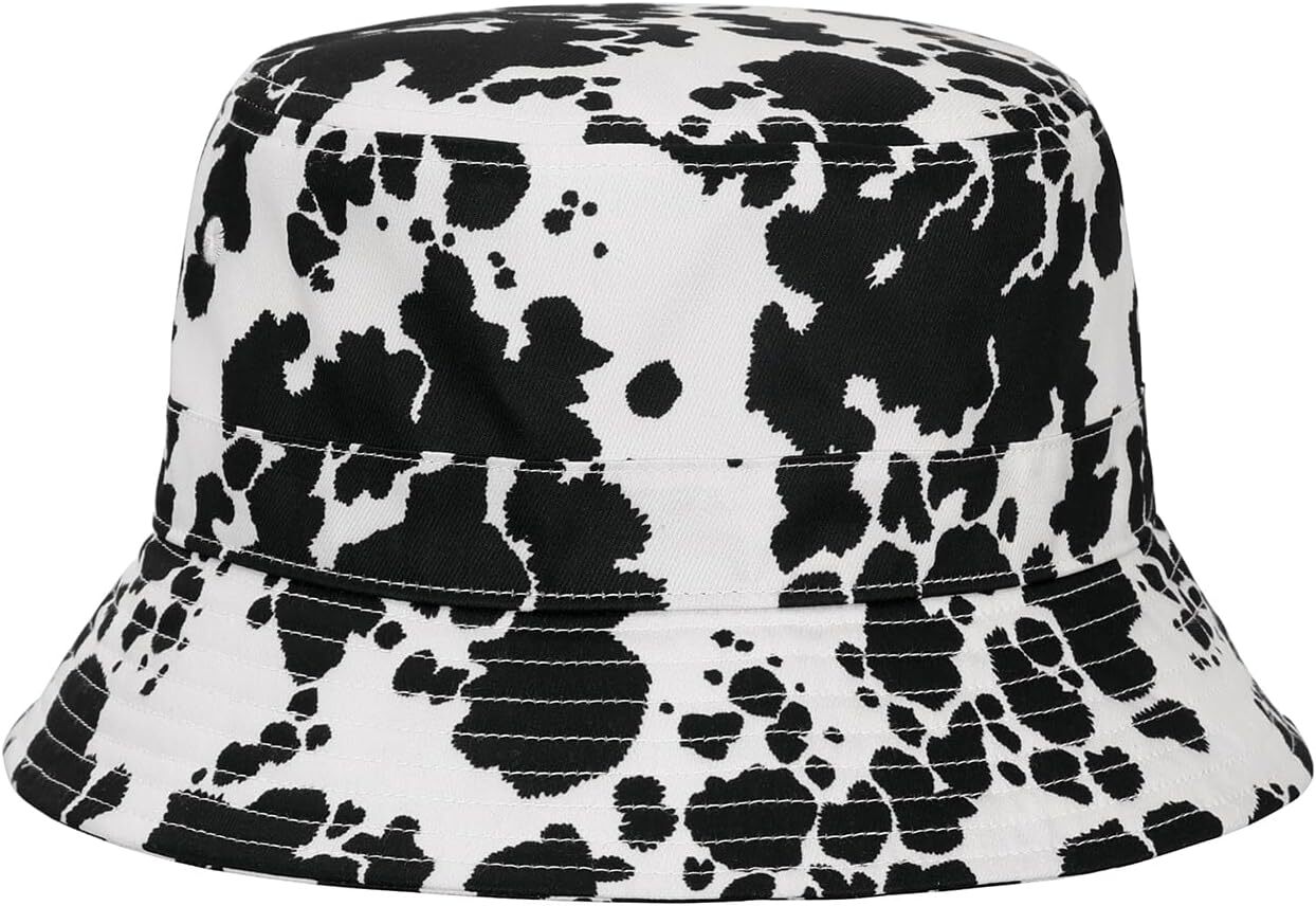 HDE Bucket Hat Unisex Print and Solid Beach Sun Hats One Size, Cow Spots