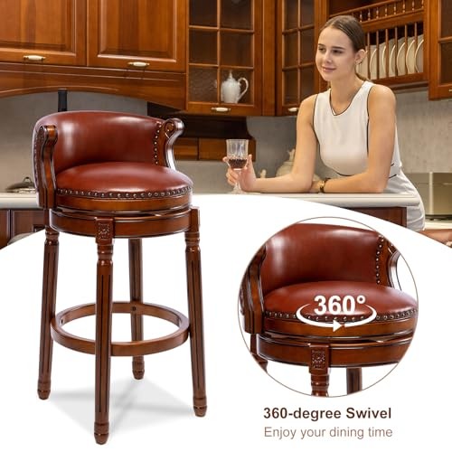 Bar Stools Rubber Wood Counter Height Bar Stool Seat Height 29.5 in Brown