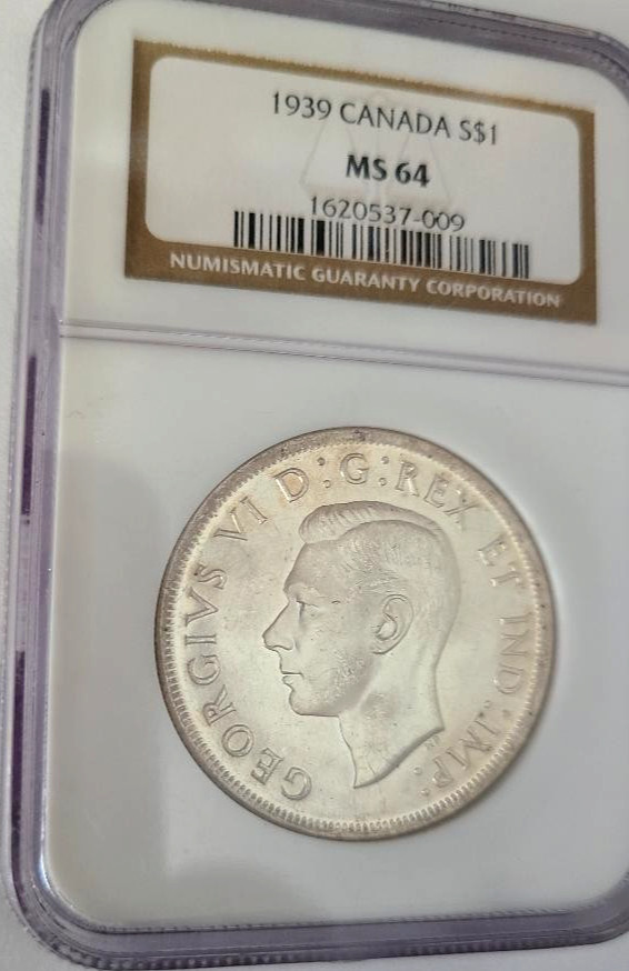 1939 CANADA SILVER 1 DOLLAR S$1 GEORGE VI NGC MS 64