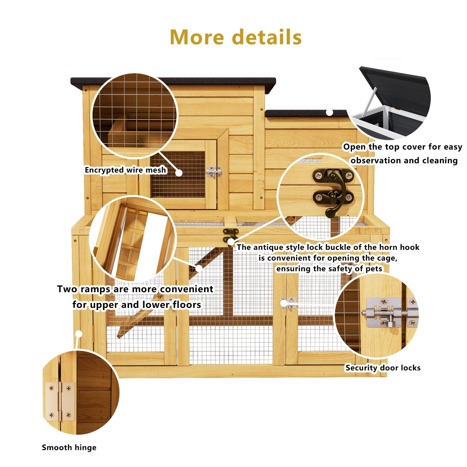 Large Outdoor Wooden Quail Cage Rabbit Hutch Chicken Coop with Run & Ramp，2 Tier