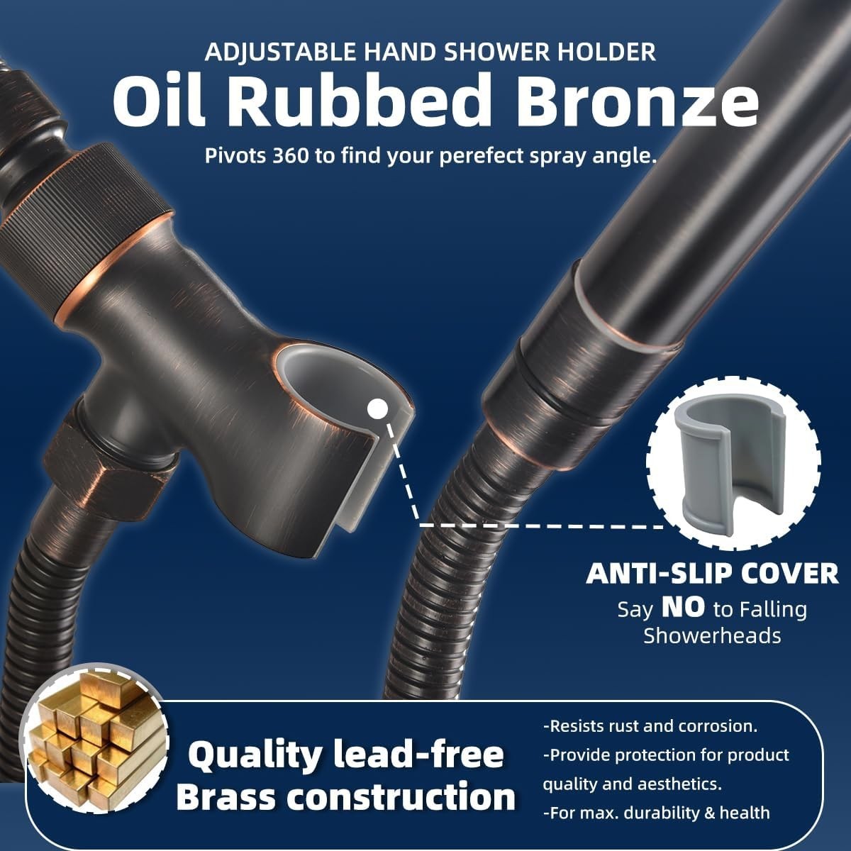 Brass Shower Head Arm Mount Adjustable Fit for Most Handheld Showers