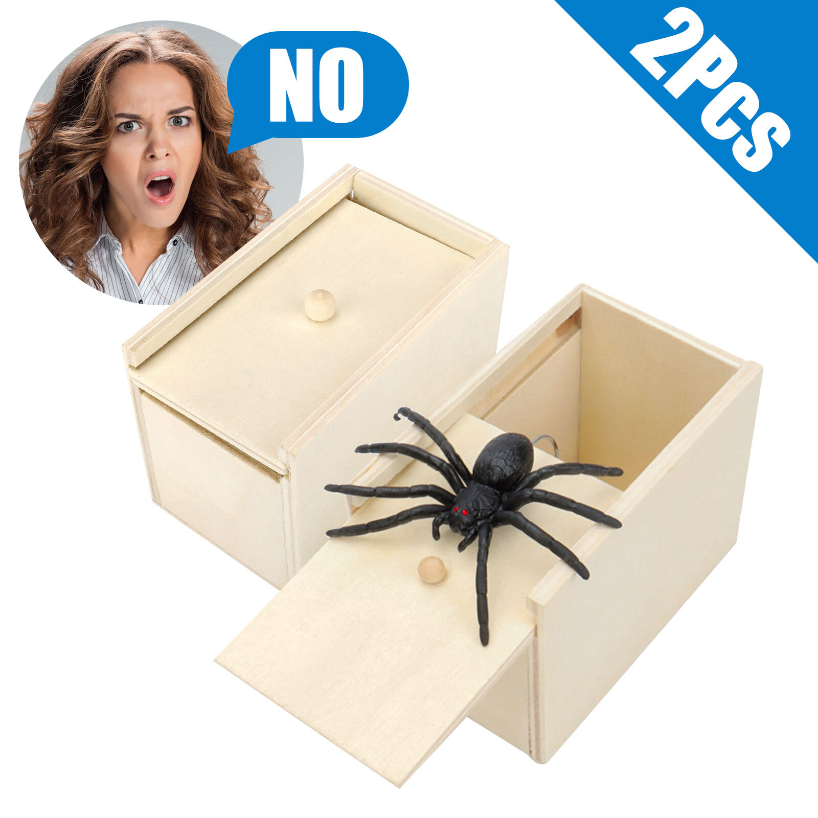 2PCS Wood Prank Spiders Scare Box Hidden in Case Trick Play Joke Scarebox Funny
