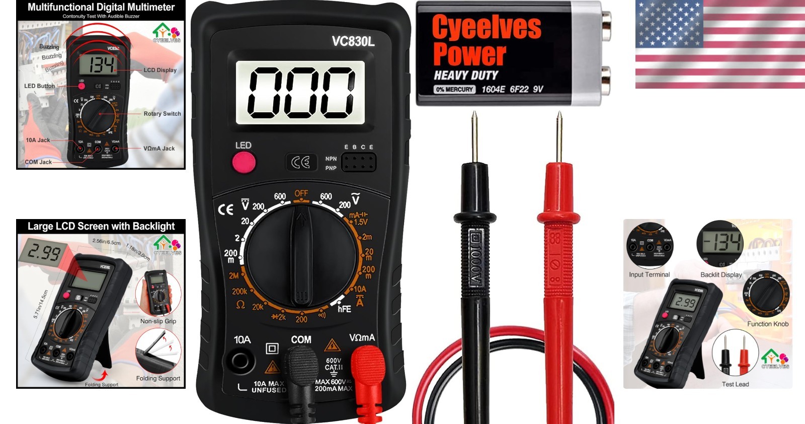 Versatile Pocket-Sized Multimeter with LCD Display for Electrical Measurements