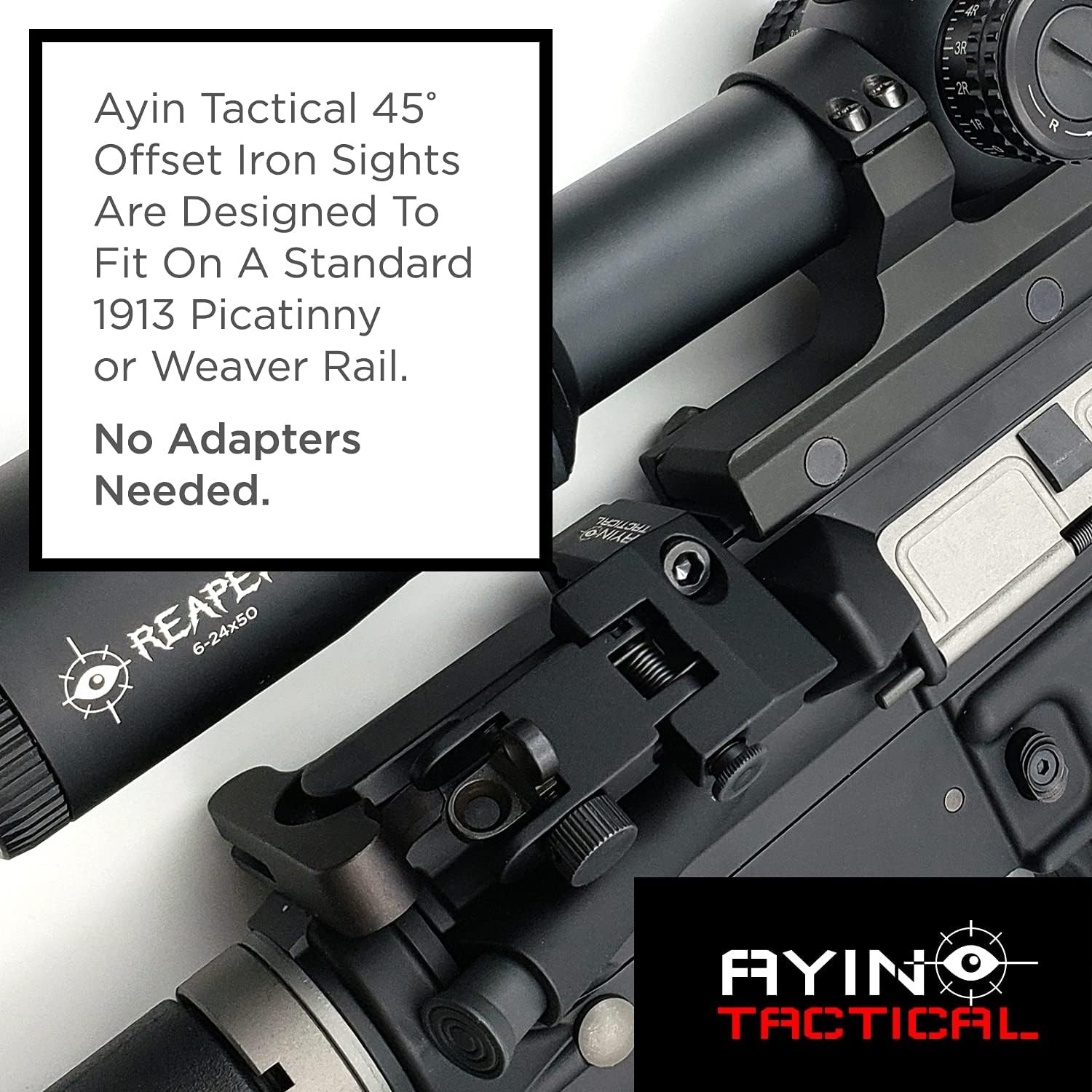 AYIN Tactical Flip Up Iron Sights for Rifle, Rapid Transition Backup Black
