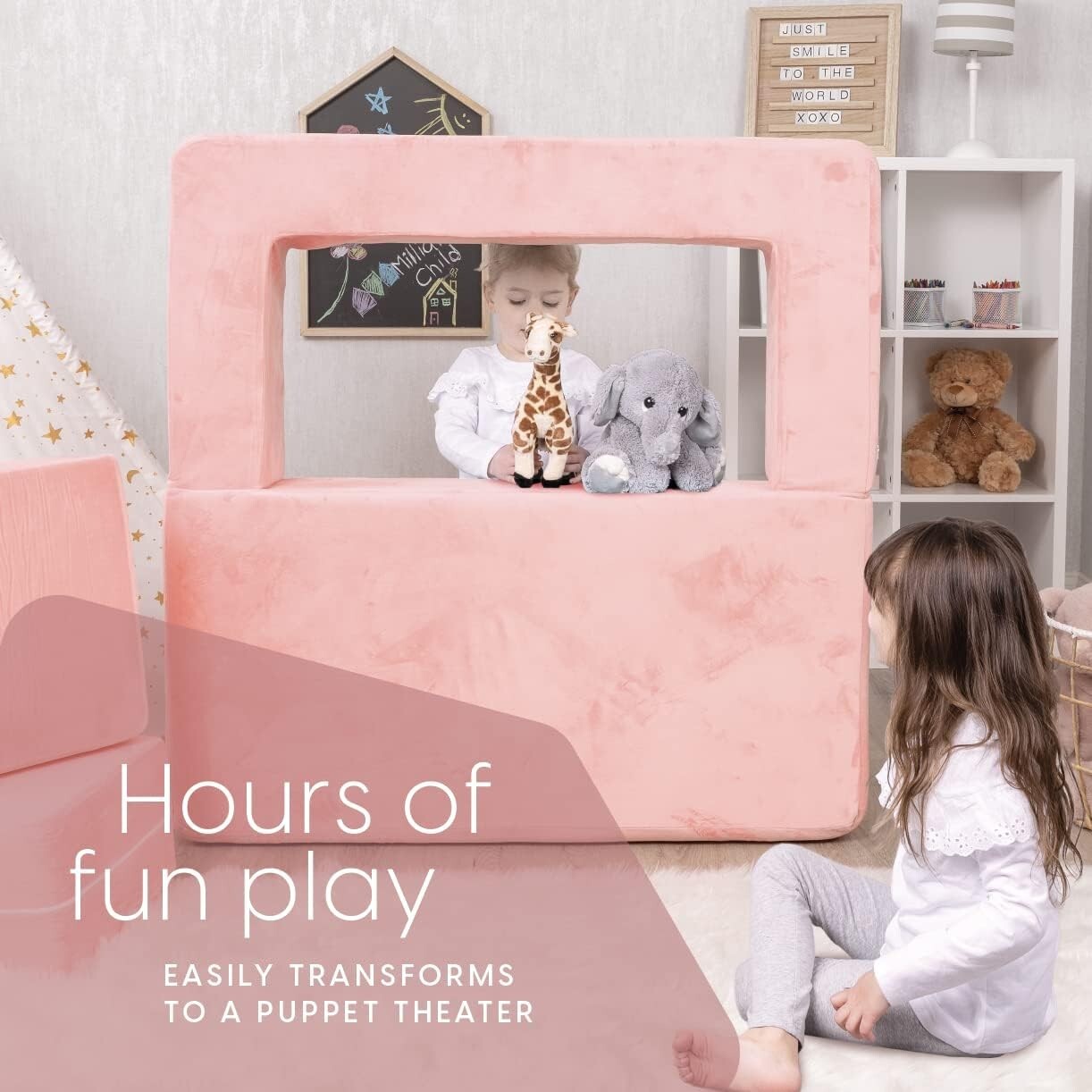 Charming Pink Kids Modular Sofa - Perfect Playroom Furniture with Bonus Pillow