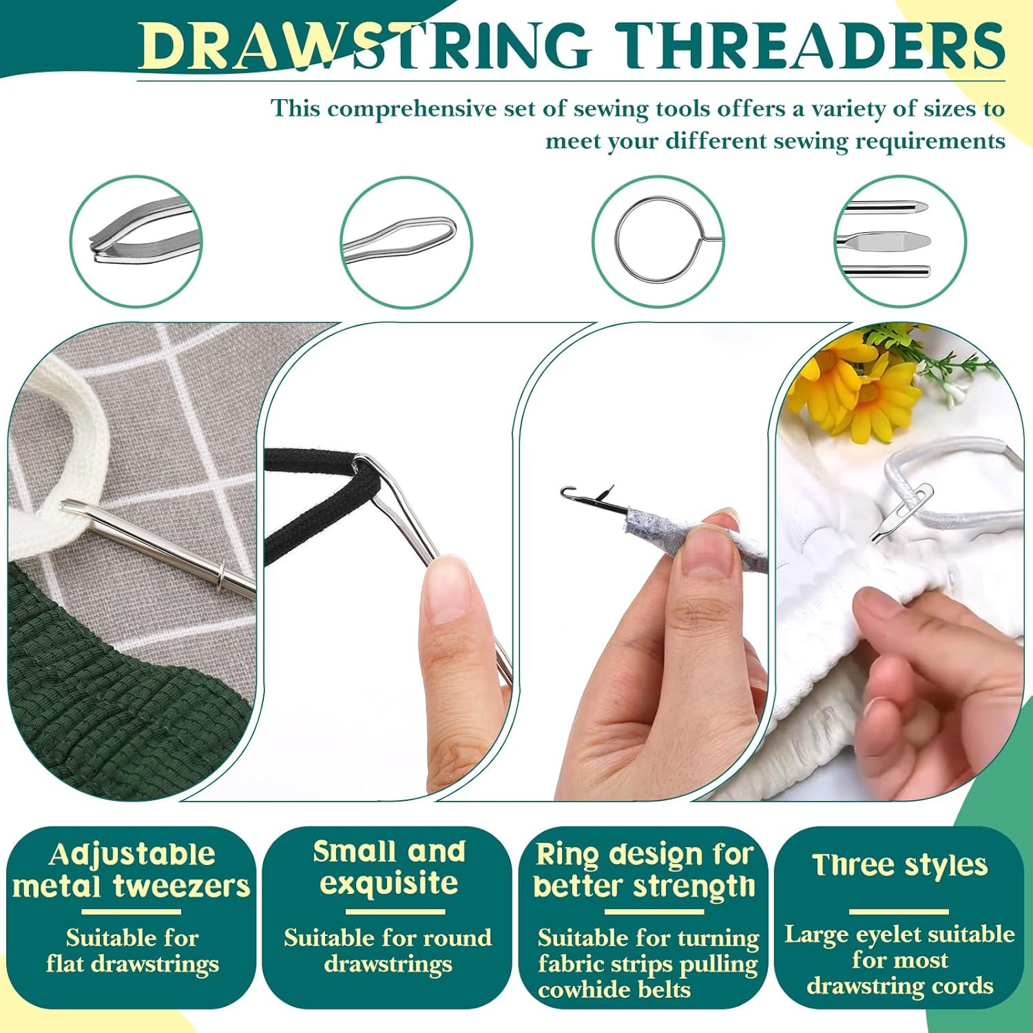 14 Pieces Bodkin Threader Drawstring Threader Set Drawstring Replacement Tools