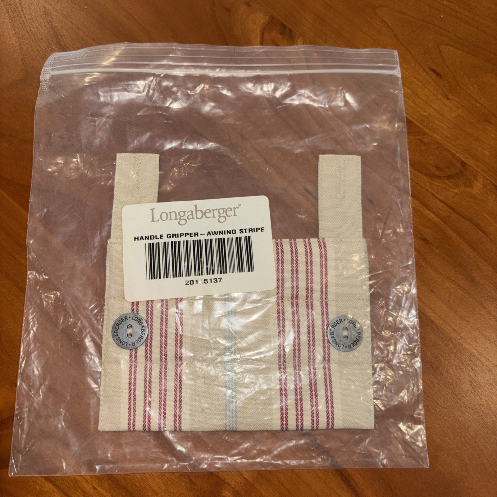Longaberger Awning Stripe Button Fabric handle gripper - NEW