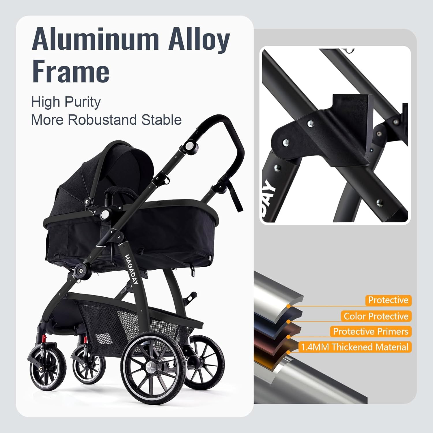2-in-1 Reversible Baby Stroller with Canopy, Foldable & Adjustable Handle