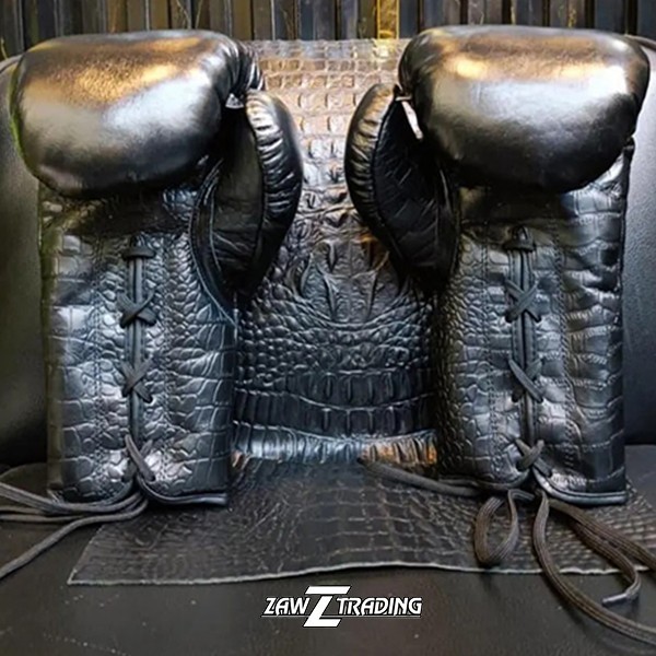 Handcrafted Crocodile-Embossed Cowhide Leather boxing gloves, punching gloves