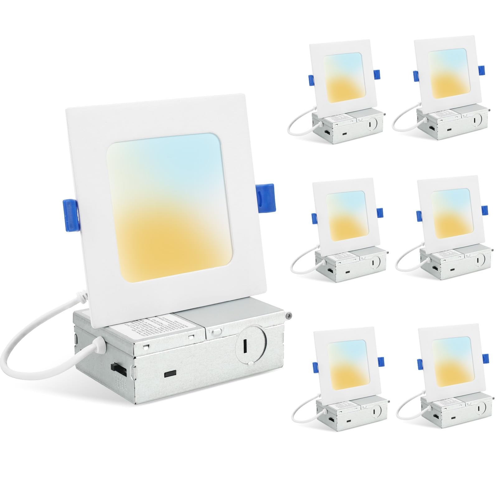 HONZIN 6 Pack 4 Inch Square Recessed Lighting, 5CCT 4 Inch, White - 6
