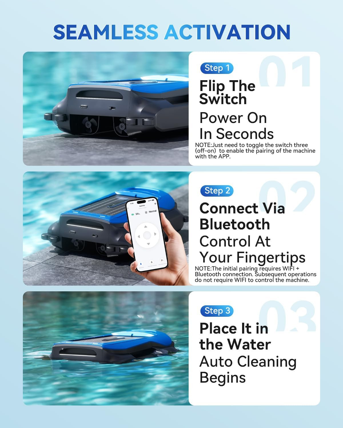 Solar-Powered Automatic Pool Skimmer Robot with APP for Inground Pools