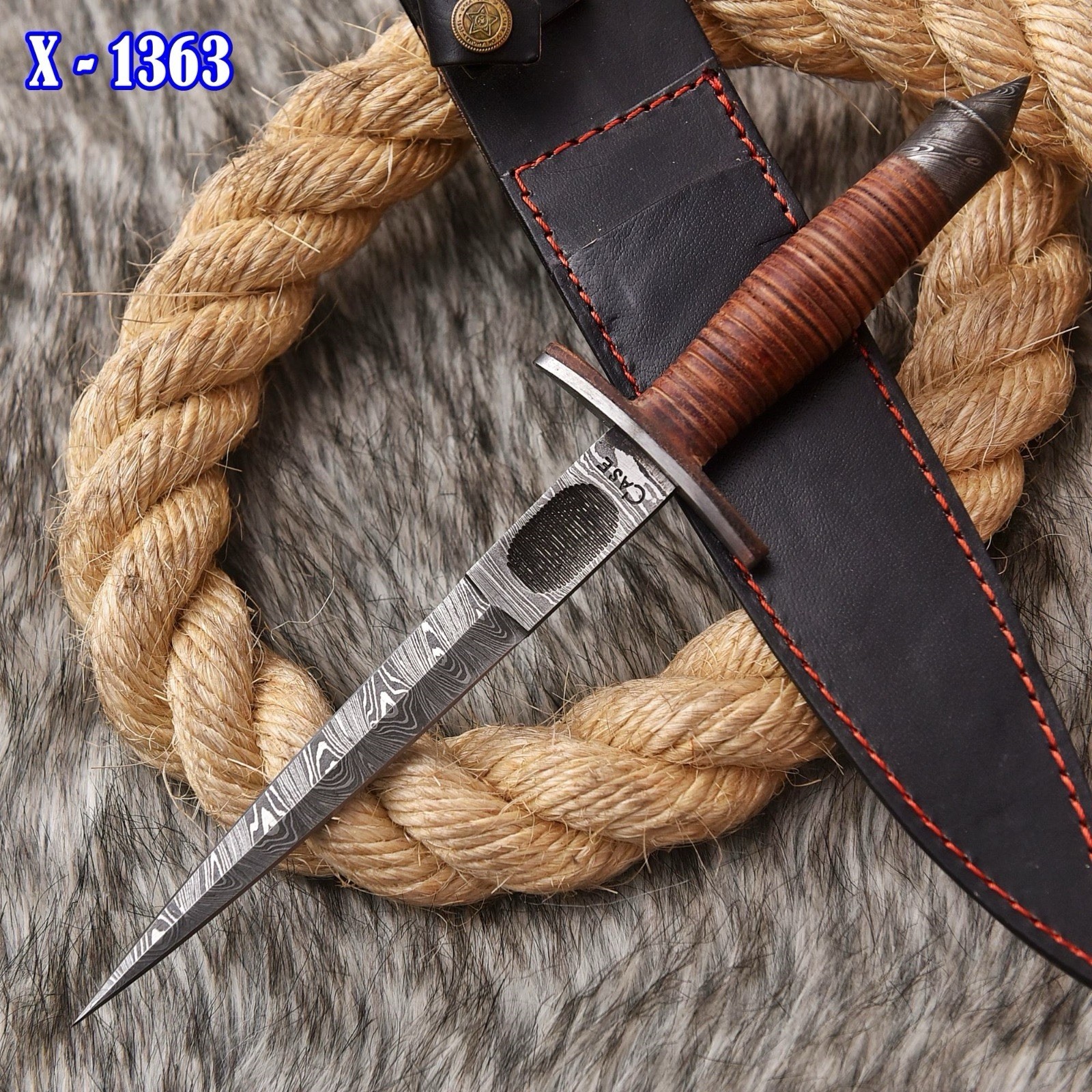 V-42 FSSF Stiletto Dagger Knife Case Spike Fix Damascus Double Edge Blade War