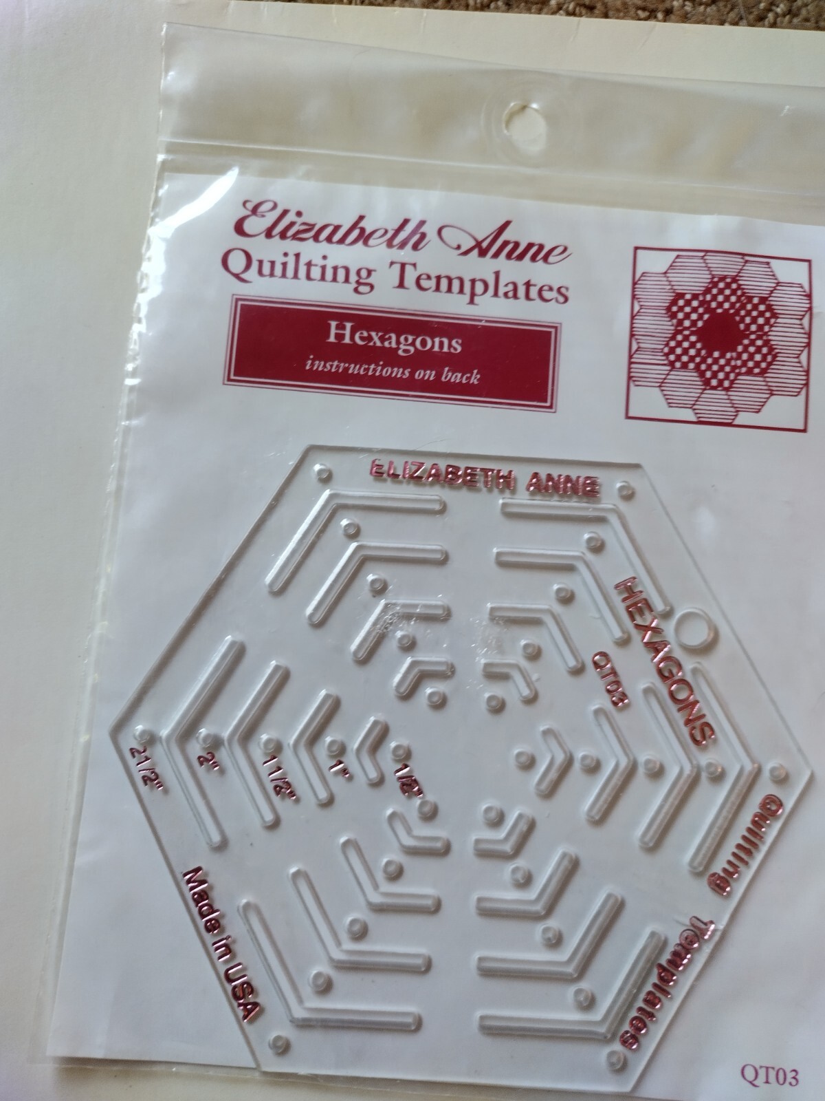 Elizabeth Anne Quilting Templates Hexagons QT03