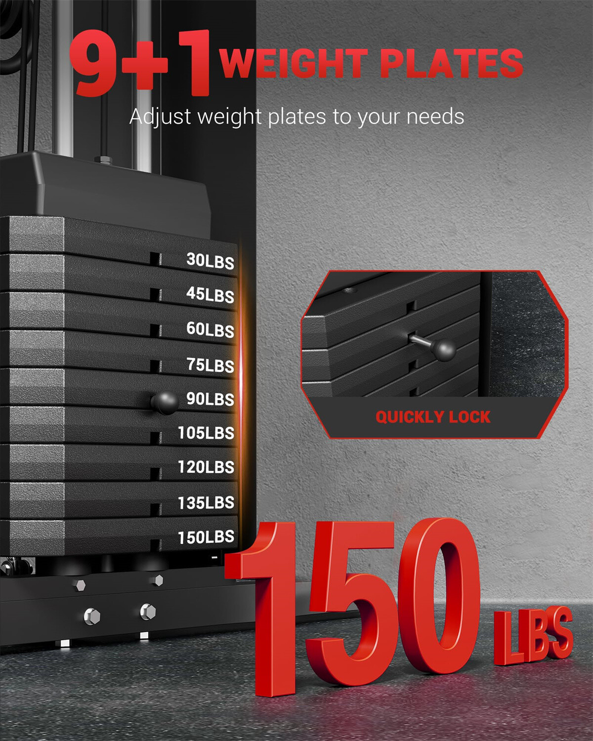 Home Gym Machine, Multifunctional Workout Equipment with 150 Lbs Weight Stack
