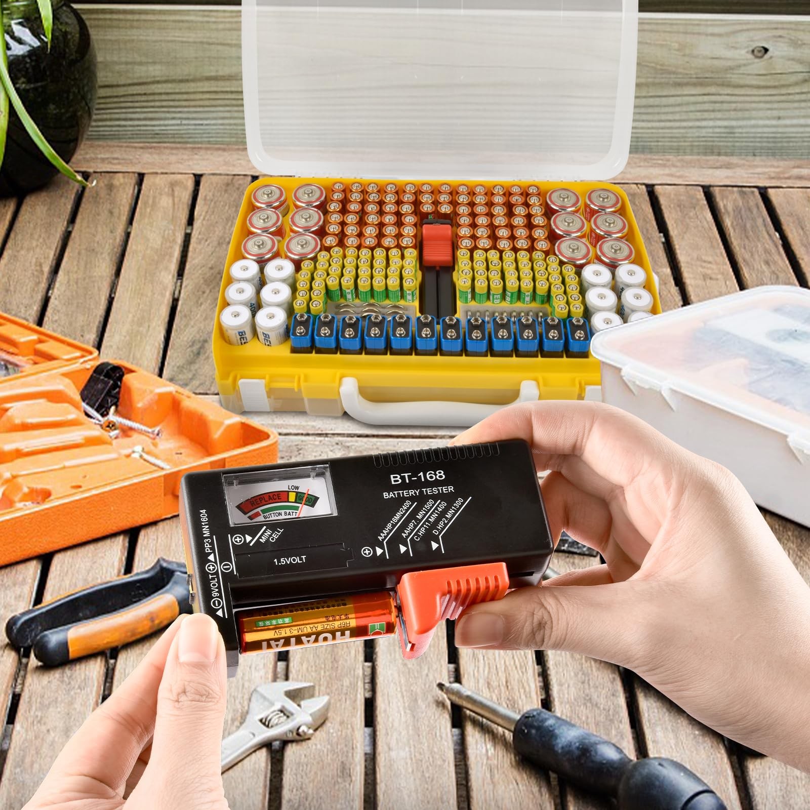 Battery Organizer Storage Holder Case with Double-Sided, Garage Box with Test...