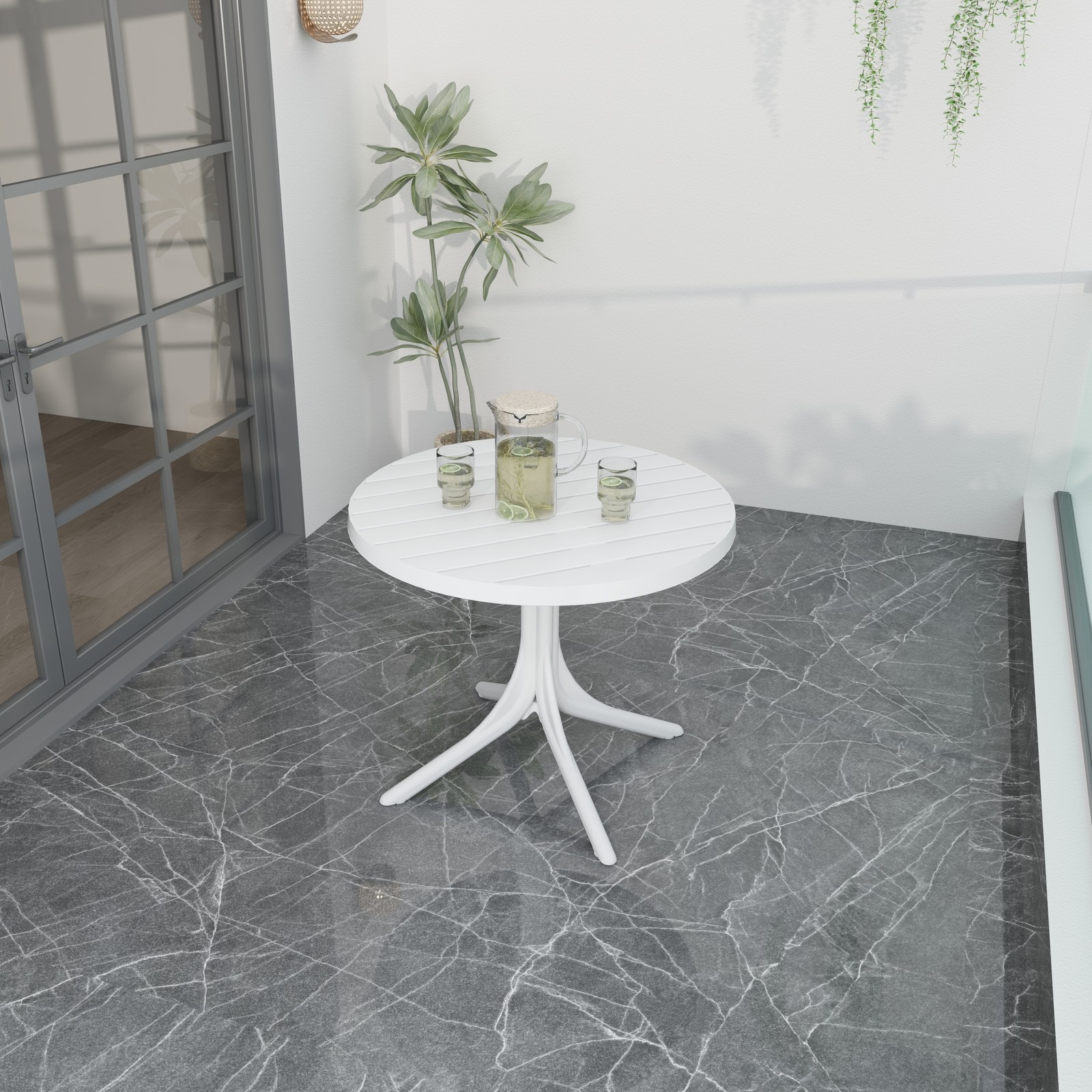 White Round Polypropylene Dining Table 36" Indoor/Outdoor 220 lbs Capacity
