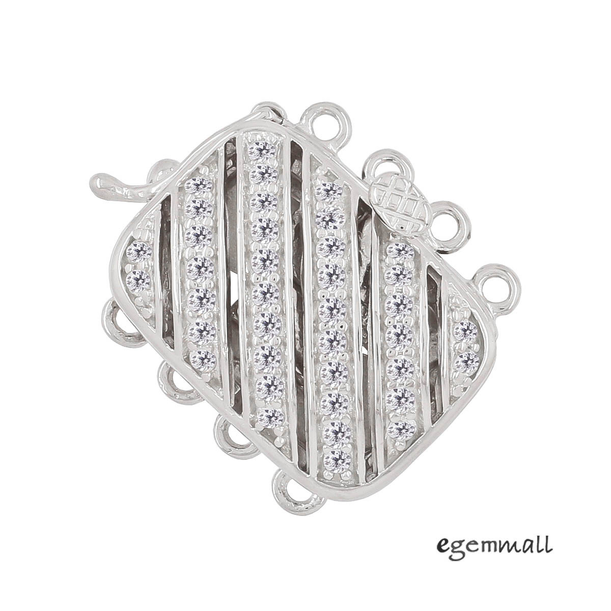 HIGH END! Sterling Silver CZ 4 Strand Cushion Pave Set Pearl Box Clasp #97964