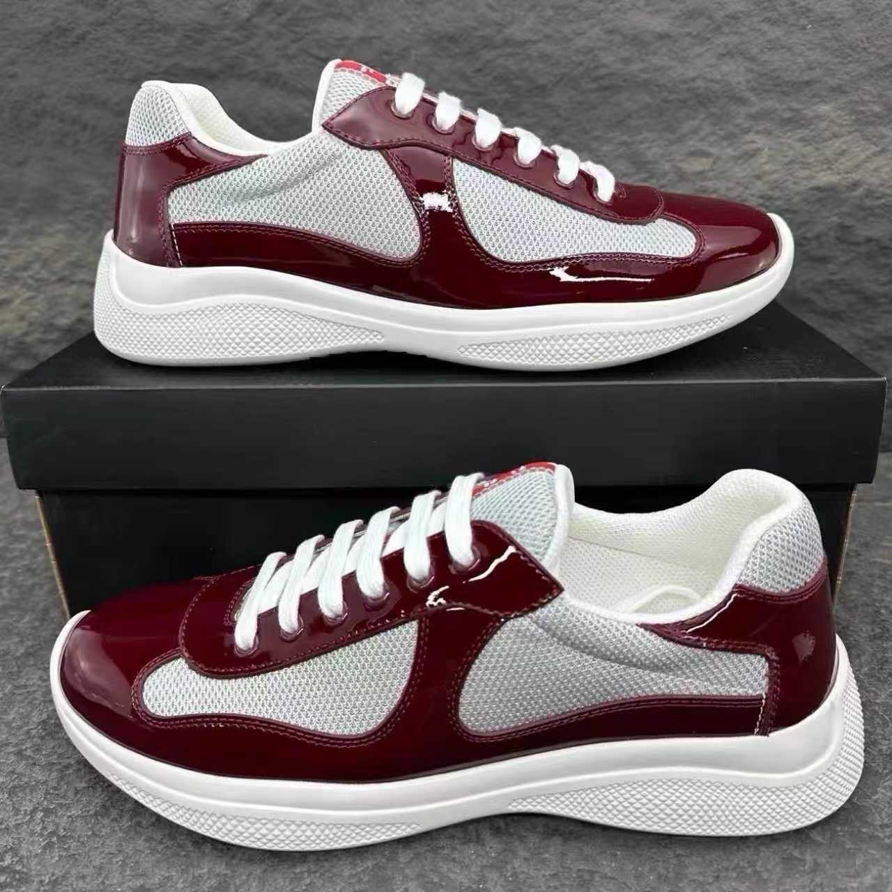PRADA America Cup Sneaker Burgundy Shoes Men and women Free Shipping