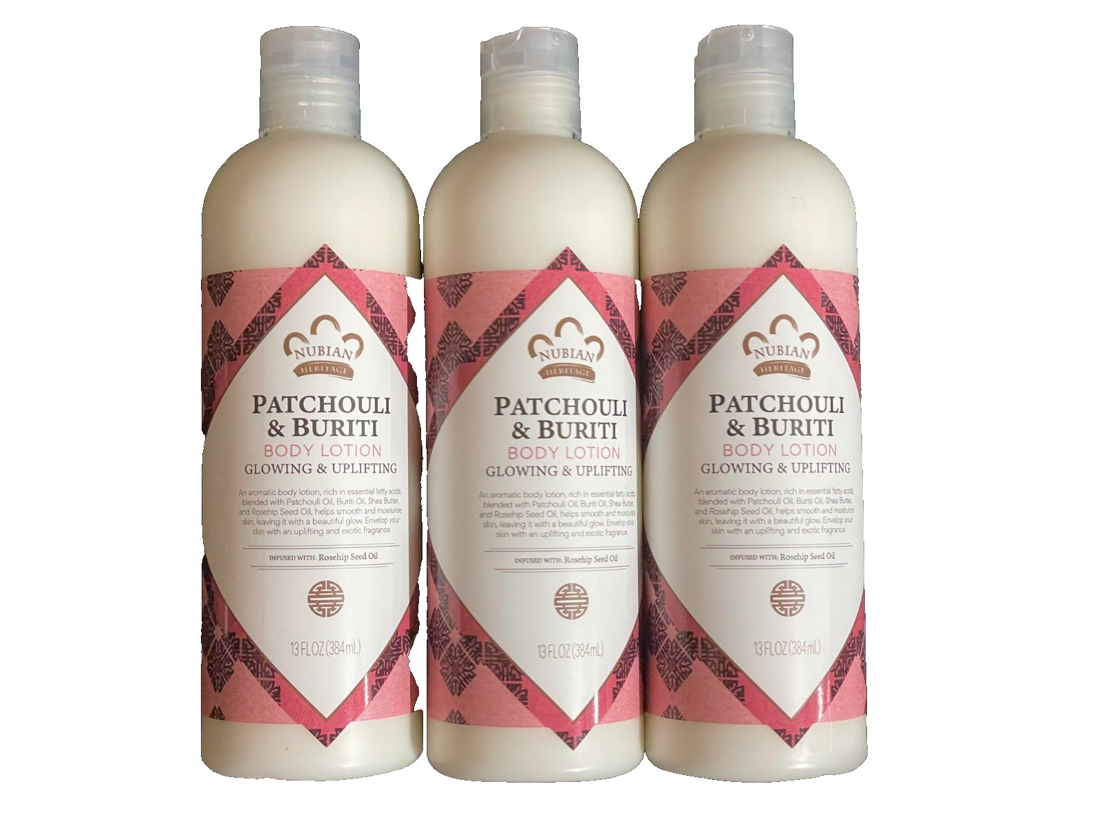 3 pack Nubian Heritage Body Lotion Patchouli & Buriti 13 fl.oz each