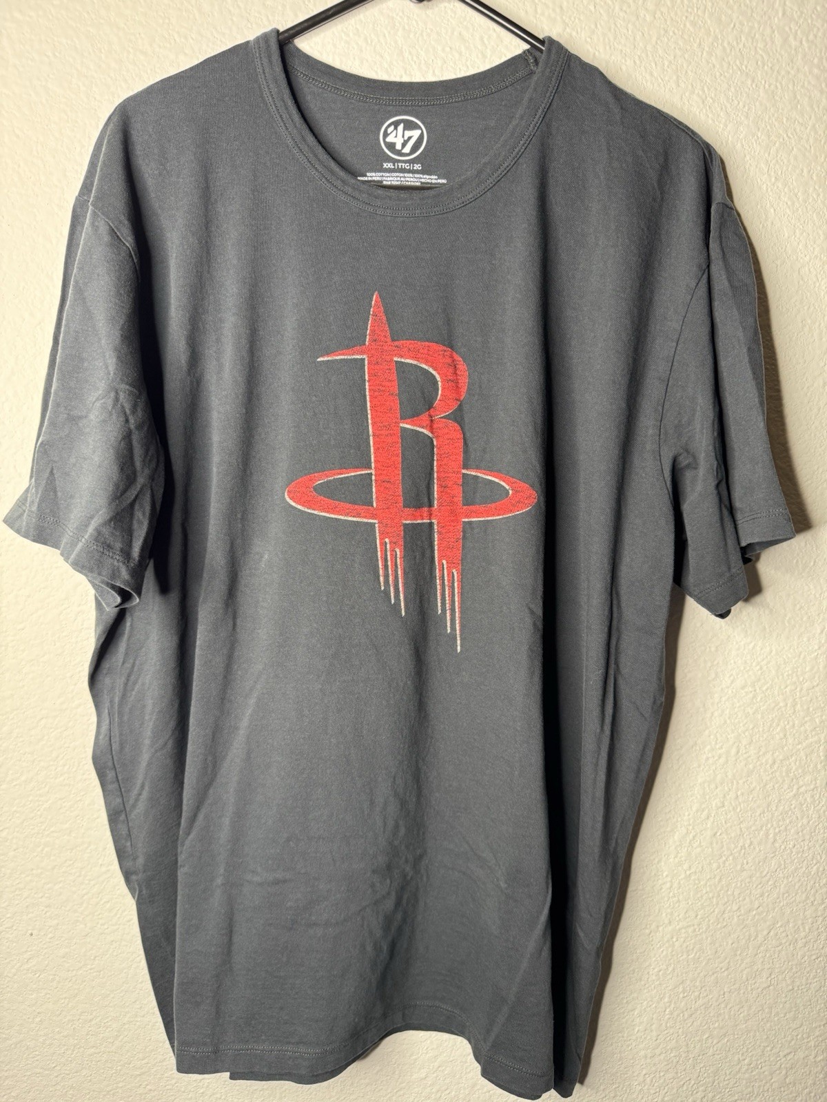 Houston Rockets NBA Distressed Logo T-Shirt Black '47 Brand Men’s Size XXL