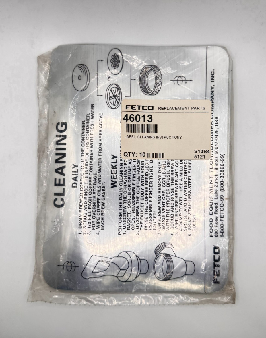 Fetco 46013 Cleaning Instructions Label Decal OEM Lot of 10, 005