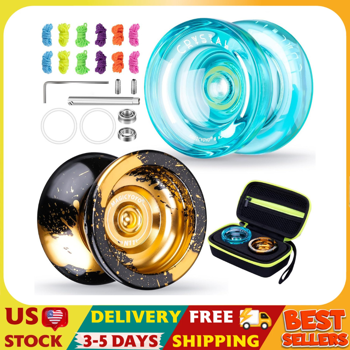 Gift Pack of 2 Yoyos - Responsive Yoyo K2 Crystal and Unresponsive Metal Yo-yo N