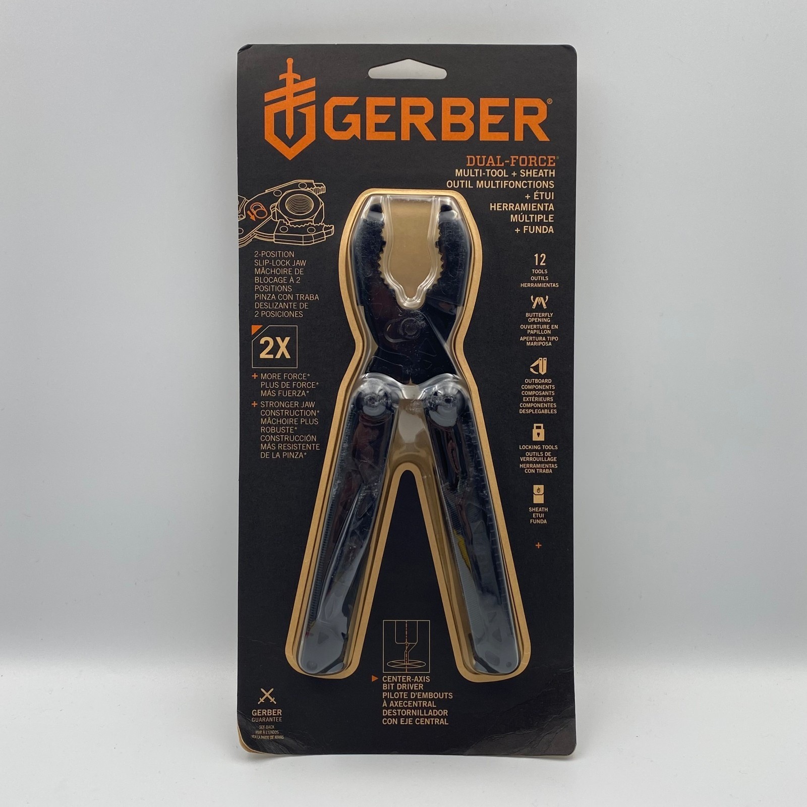 Gerber Dual-Force Multi-Tool 12-in-1 Pliers Stainless Steel Black w/ Sheath NEW