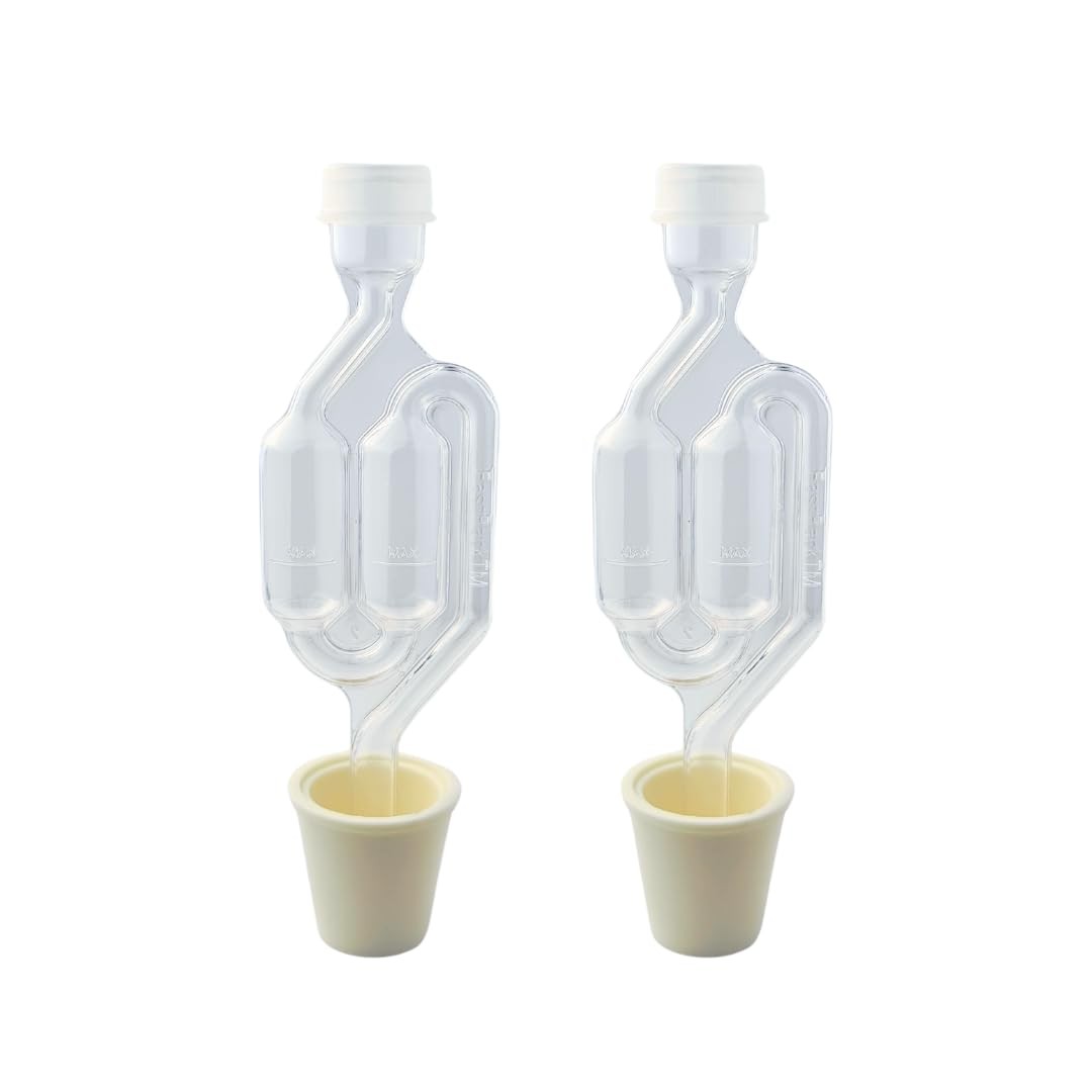 Twin Bubble Airlock and Carboy Bung (Pack of 2) 2 Pack, Clear/Tan