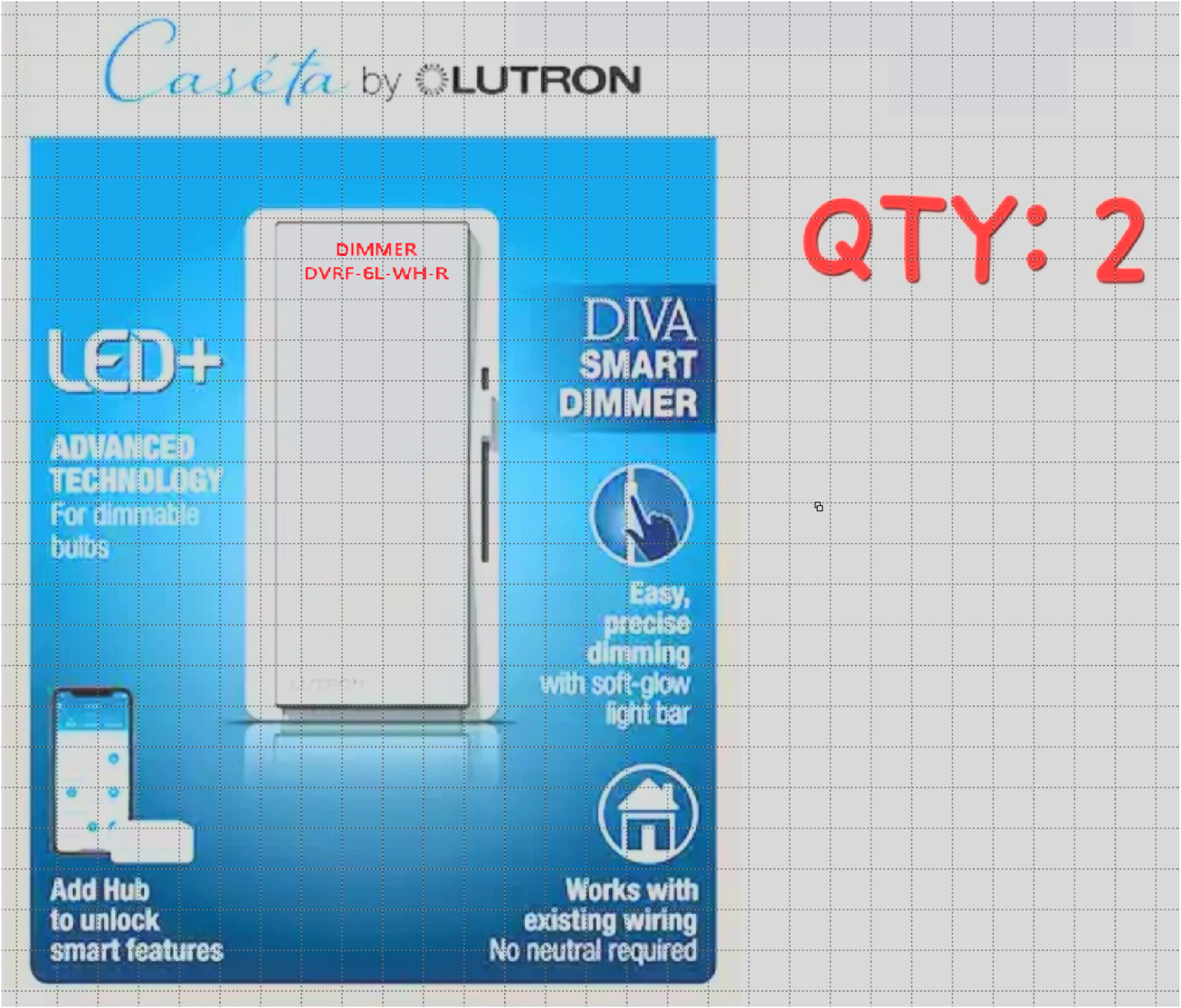 Lutron Caseta Diva Smart Dimmer  Switches Qty: 2 Model: DVRF-6L-WH-R