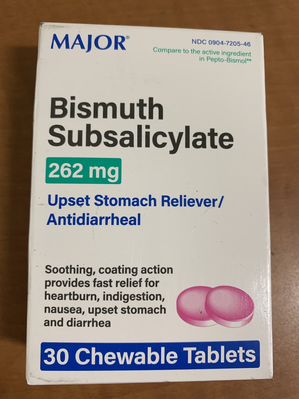 2 Pack- Major Bismatrol 262mg - 30 Chewable Tablets (compare to Pepto-Bismol)