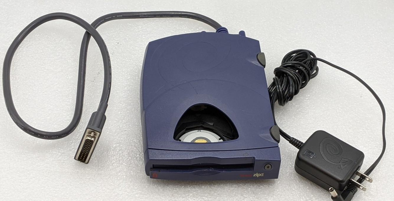 NO Lid Iomega Zip Drive Z250P Parallel Port w/ Zip Cable & Power Supply