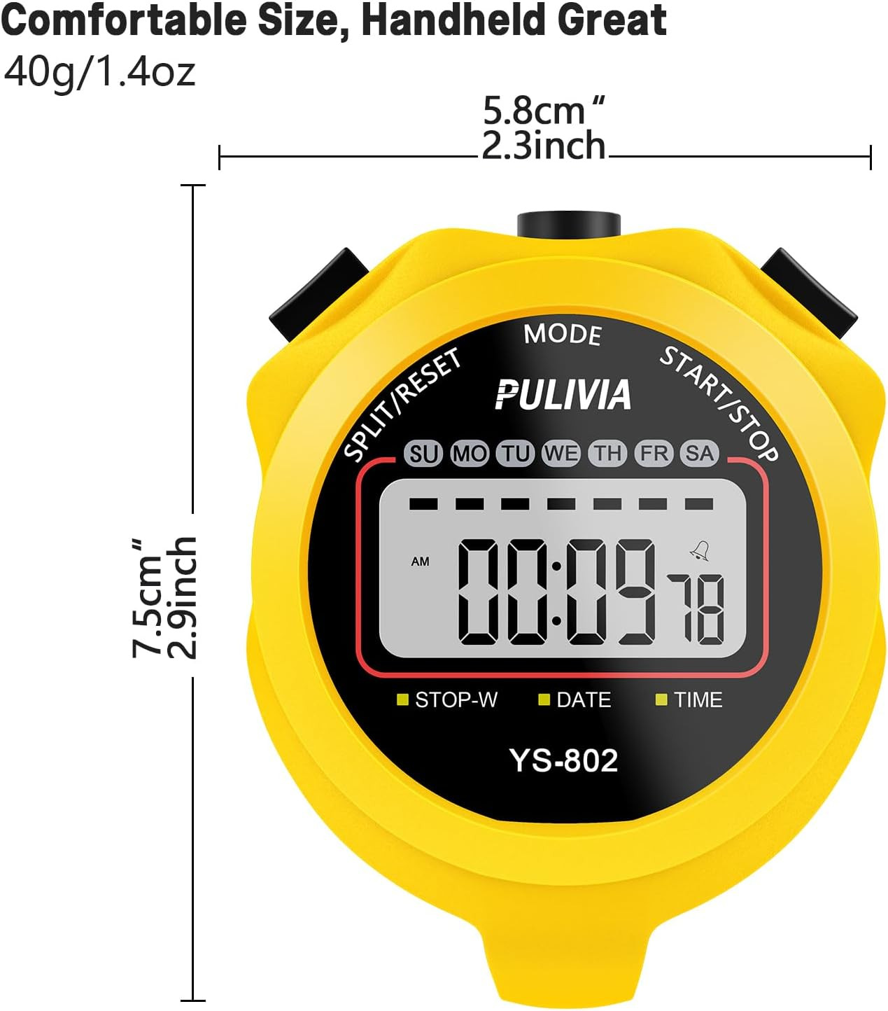 Professional Digital Sports Stopwatch Timer for Coaches - Yellow