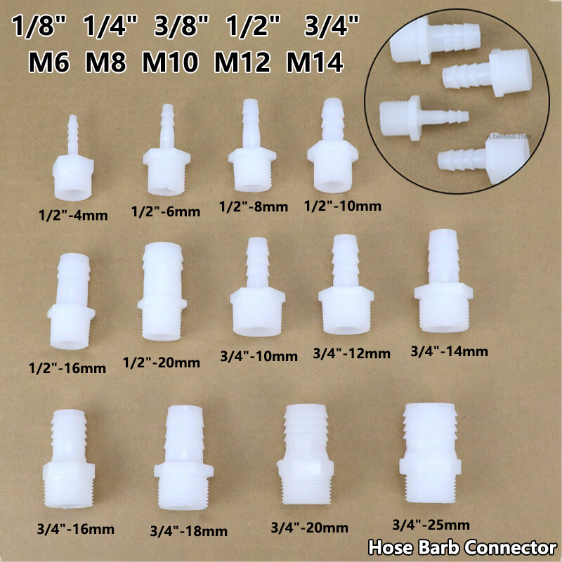 Plastic Male Thread Pipe Fittings Straight 1/8"- 3/4" Hose Barb Connector 3-25mm