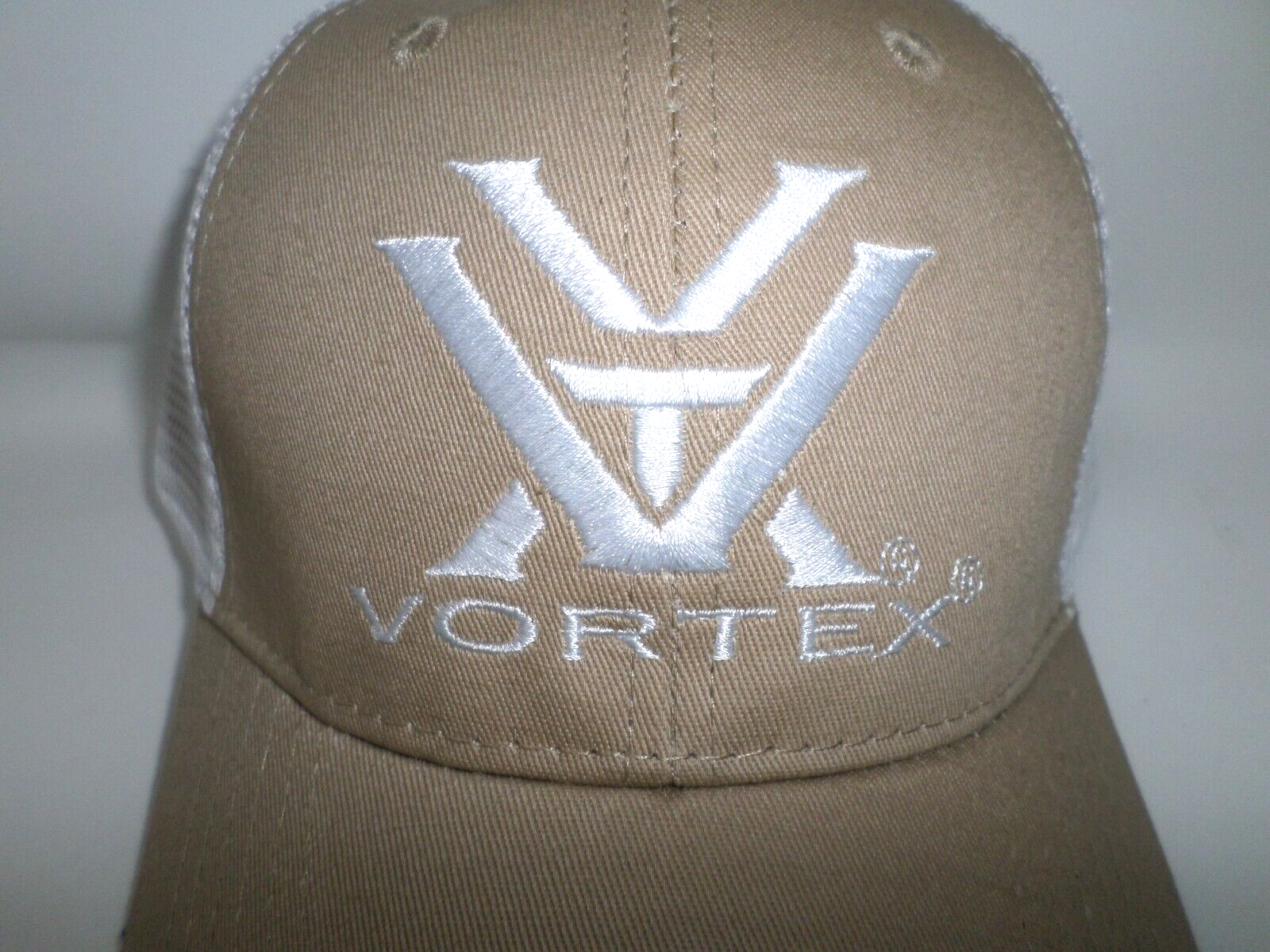 Vortex Optics Snapback Hat Beige with White Mesh Embroidered Logo