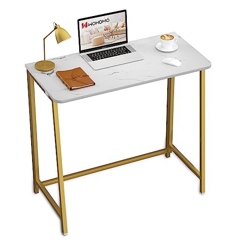 White Faux Marble Folding Desk, 31.5" Small Size:31.5 x 15.7 White and Gold