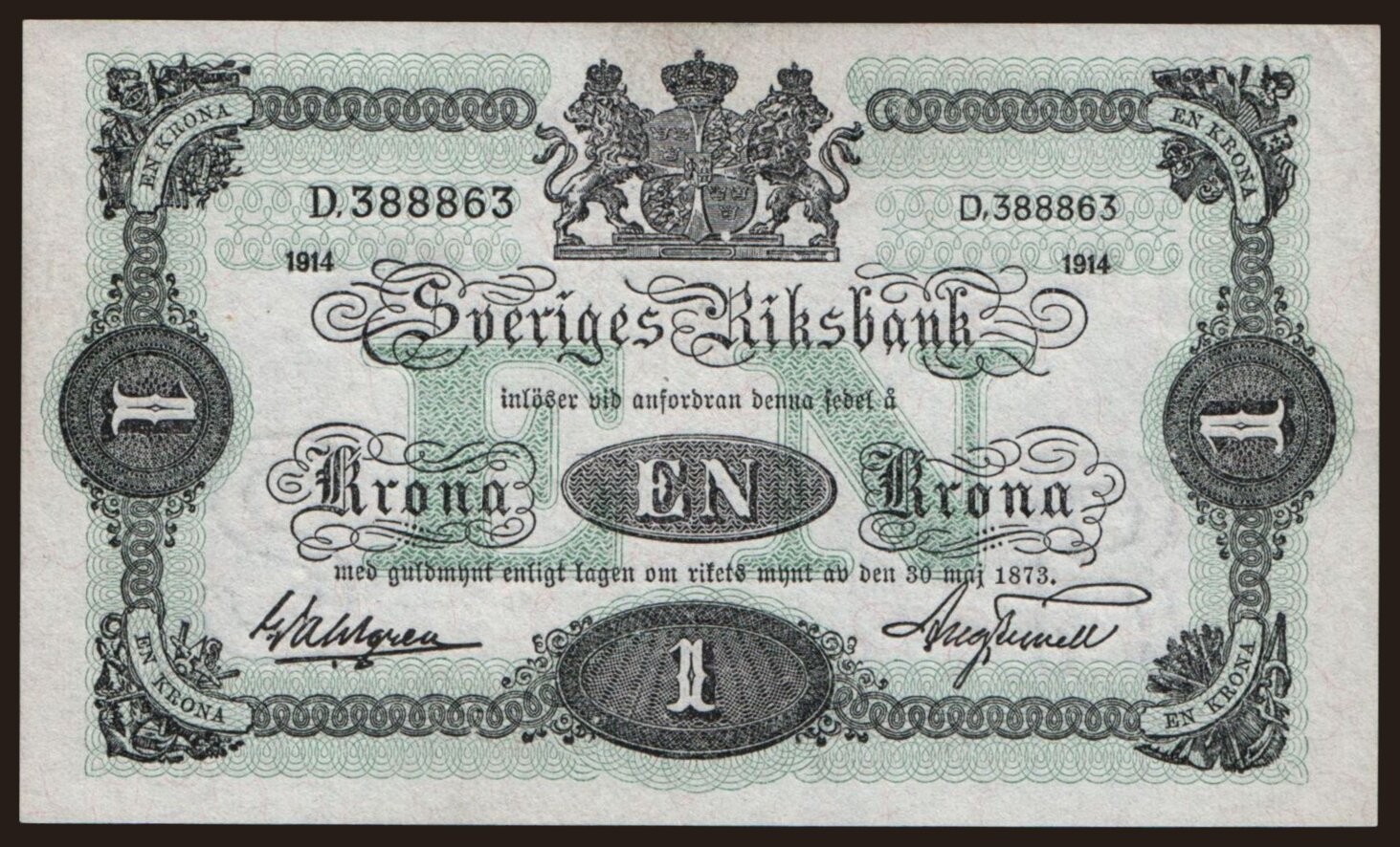 Sweden - 1914 - 1 Krona - "aUNC" #CO8136