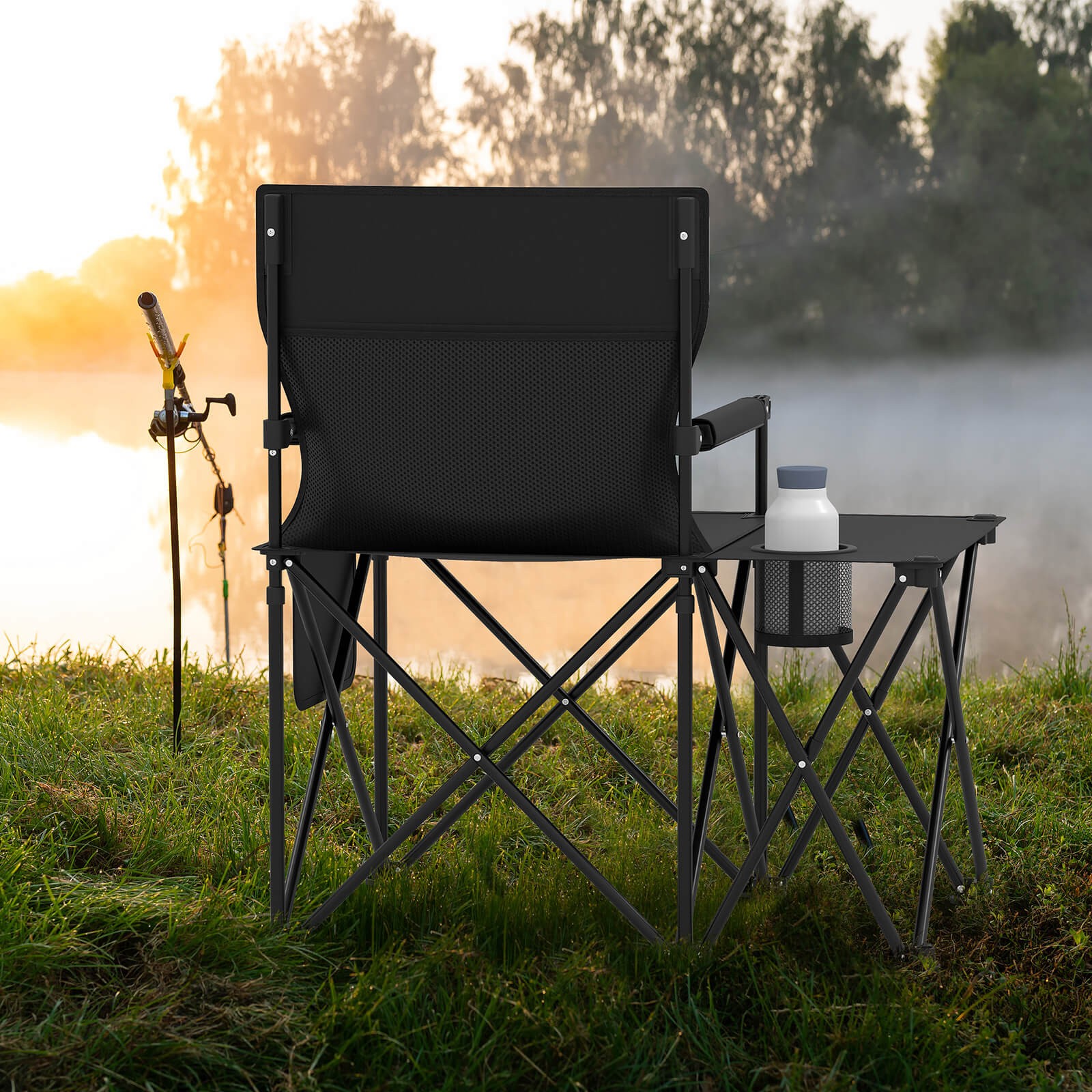 2PCS Oversized Camping Chair w/Side Table 2 Storage Pockets Cup Holder for Trip