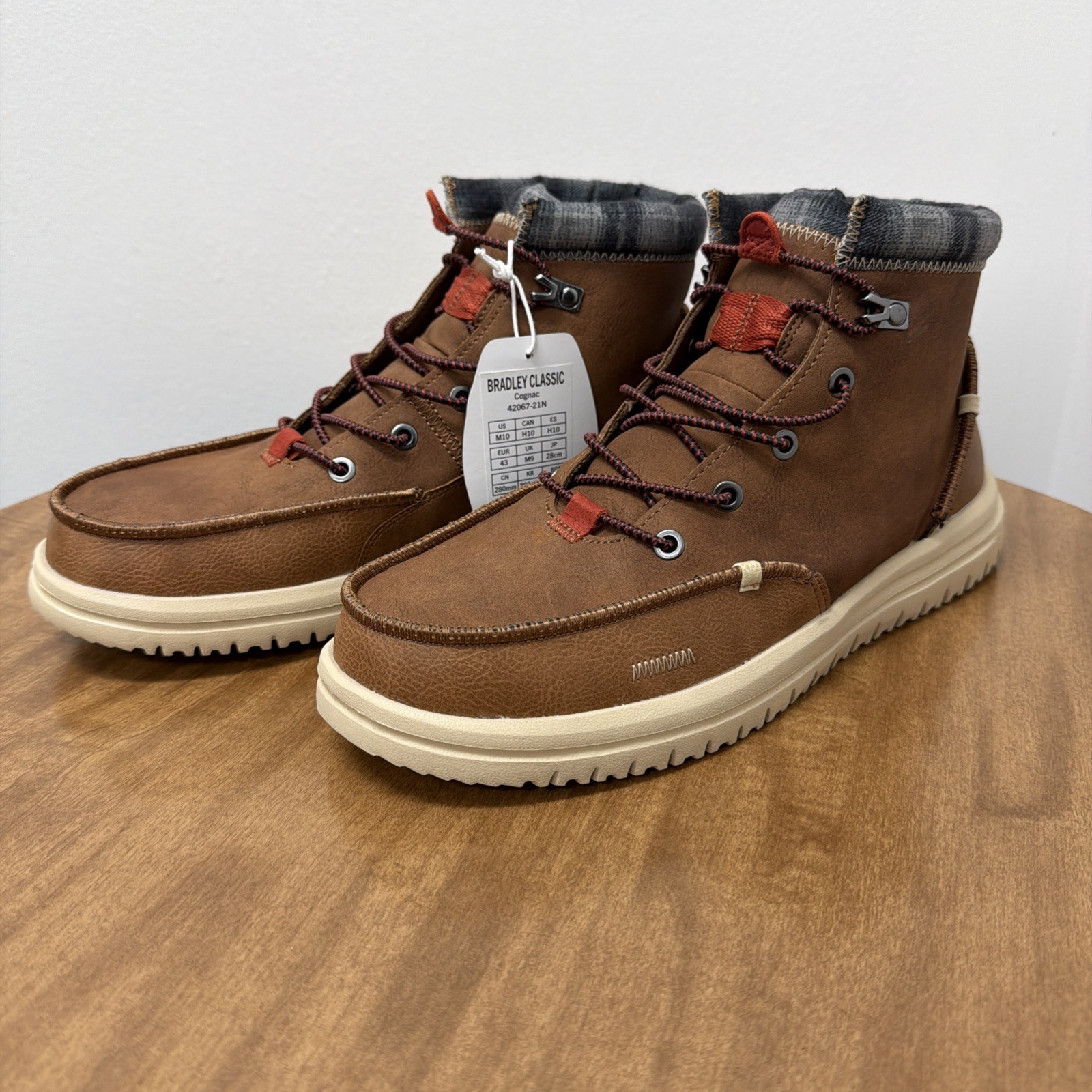 Hey Dude Bradley Cognac Brown Leather Ankle Lace Up Boots Mens Size 10 New