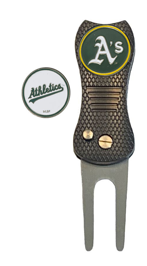 Oakland A's Athletics MLB Golf Ball Marker + Switchblade Divot Repair Tool