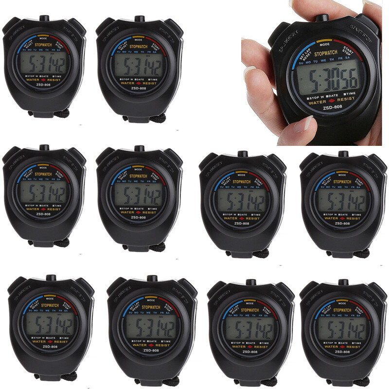 Stopwatch Digital LCD Waterproof Sports Counter Chronograph Timer Odometer Watch